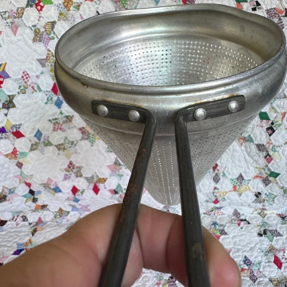 Vintage VIKO Aluminum Cone Strainer Chinois with Wooden Pestle Made in USA MCM